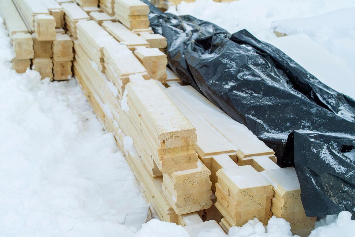 building materials in snow