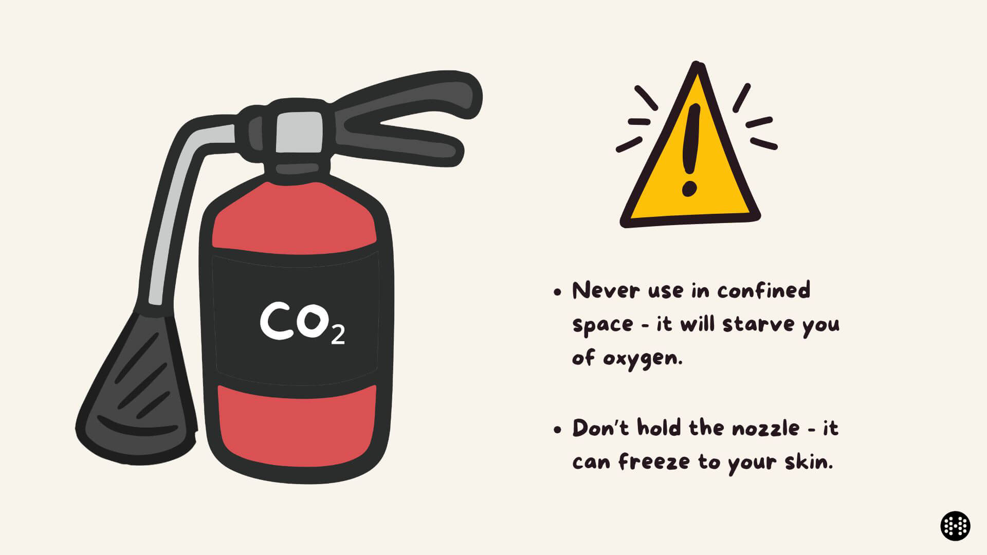 carbon dioxide fire extinguisher warnings