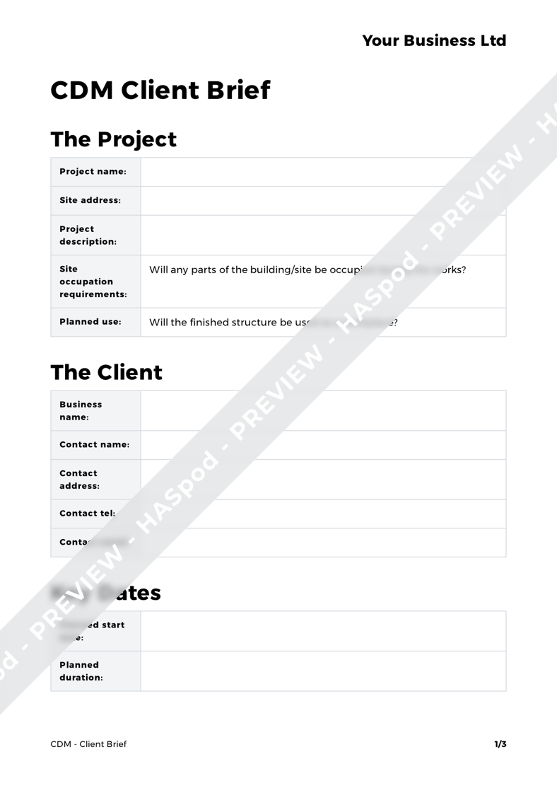 Client Brief CDM Template HASpod