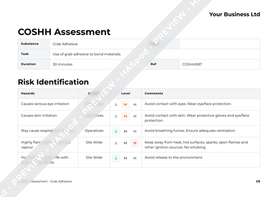 COSHH Assessment Grab Adhesive image 1