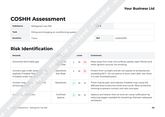 COSHH Assessment Refrigerant Gas R32 image 1