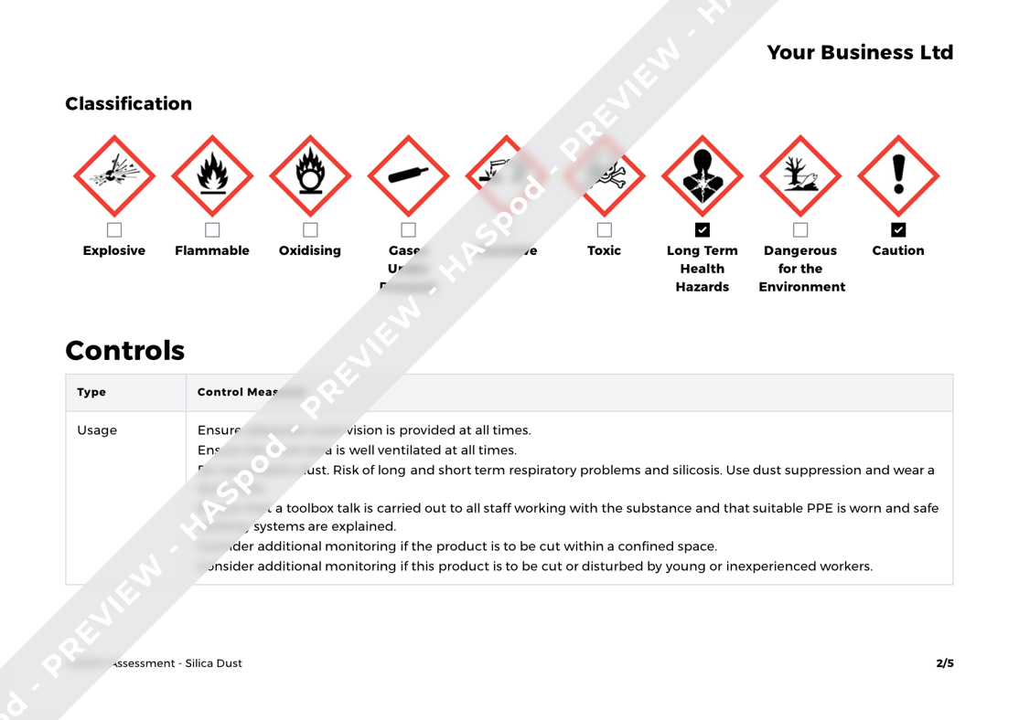 Silica Dust COSHH Assessment Template HASpod