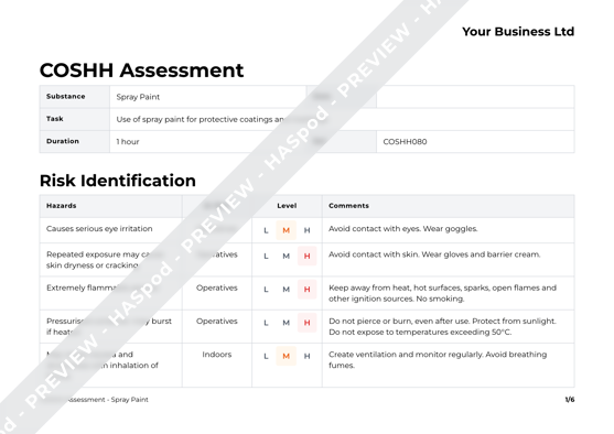 COSHH Assessment Spray Paint image 1
