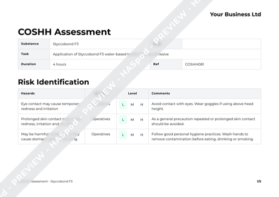 COSHH Assessment Styccobond F3 image 1