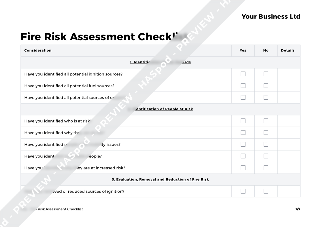 Fire Risk Assessment Checklist Fire Template HASpod
