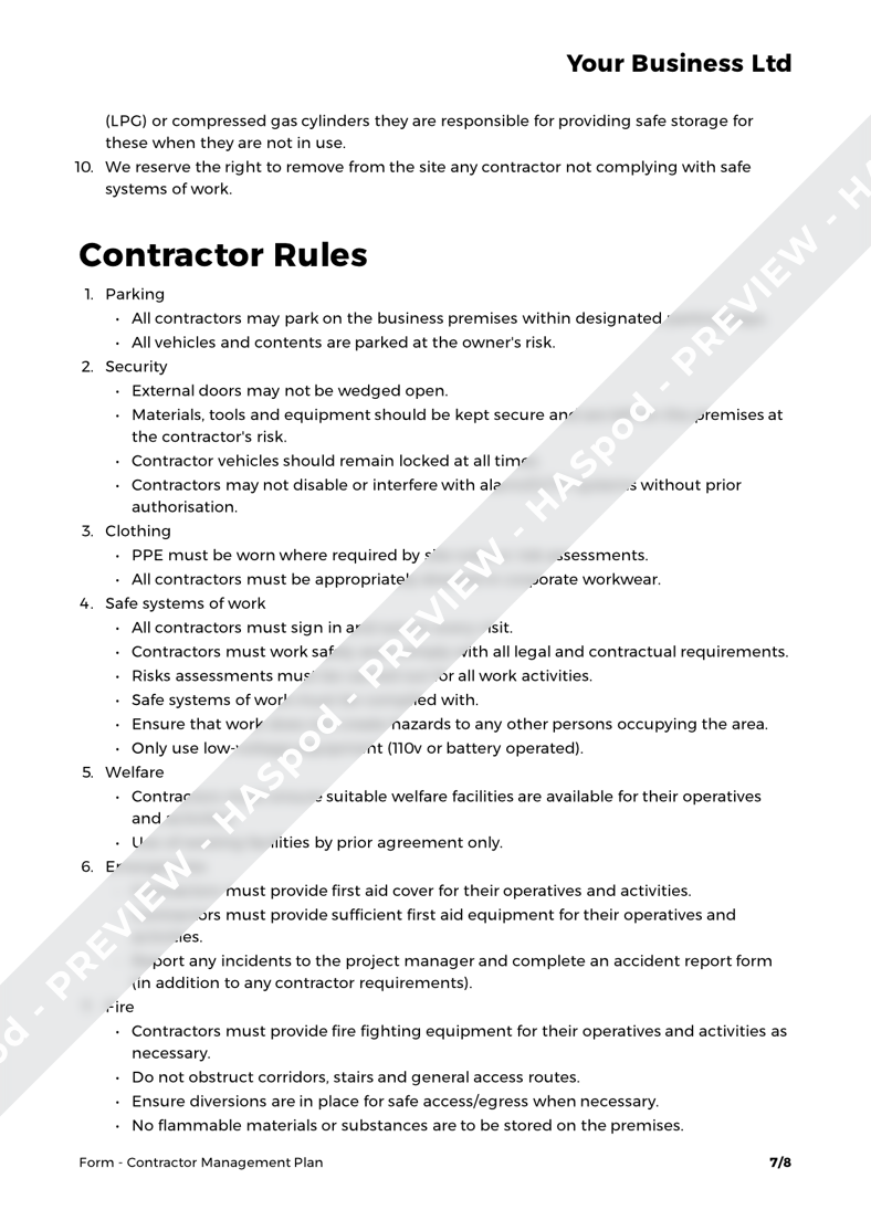 Contractor Control Plan Contractor Management Plan Form Template - HASpod