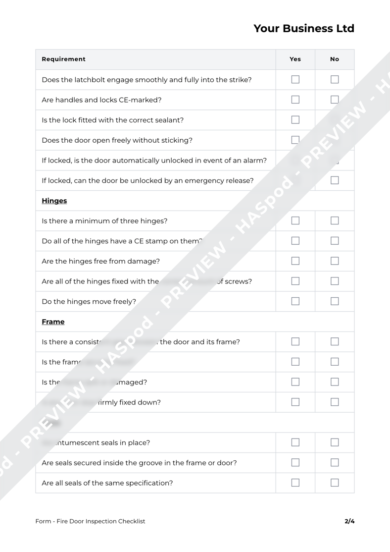 Fire door inspection checklist form template haspod