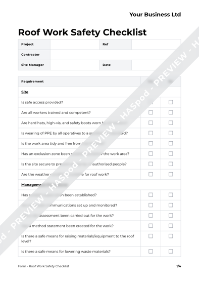 Form Roof Work Safety Checklist image 1