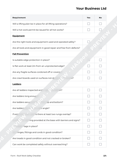 Form Roof Work Safety Checklist image 2