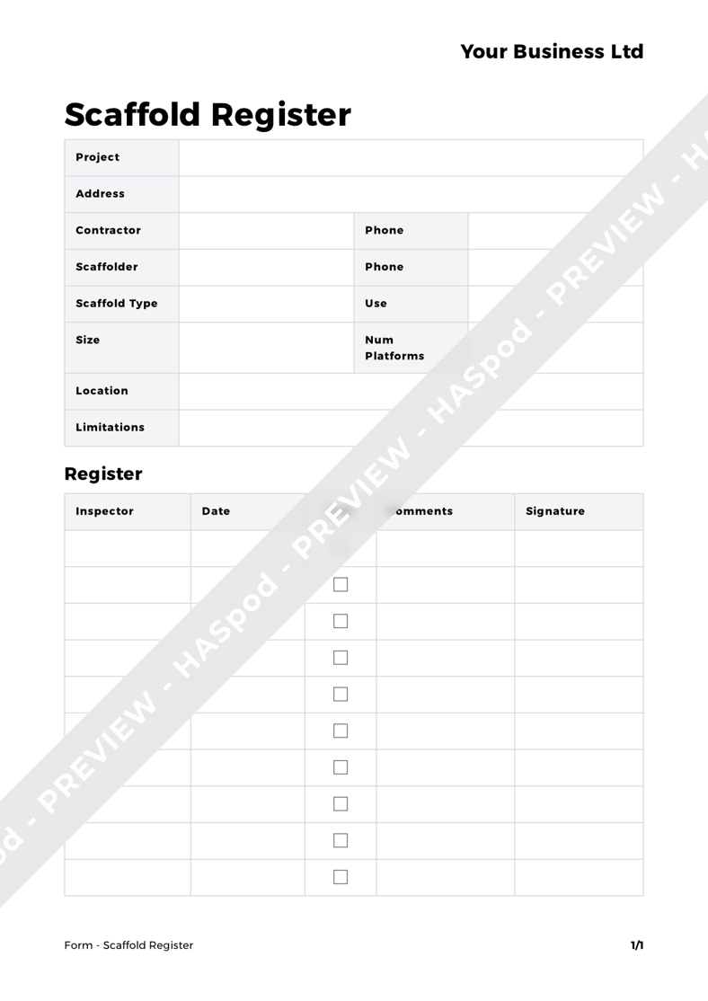 Scaffold Register Form Template HASpod