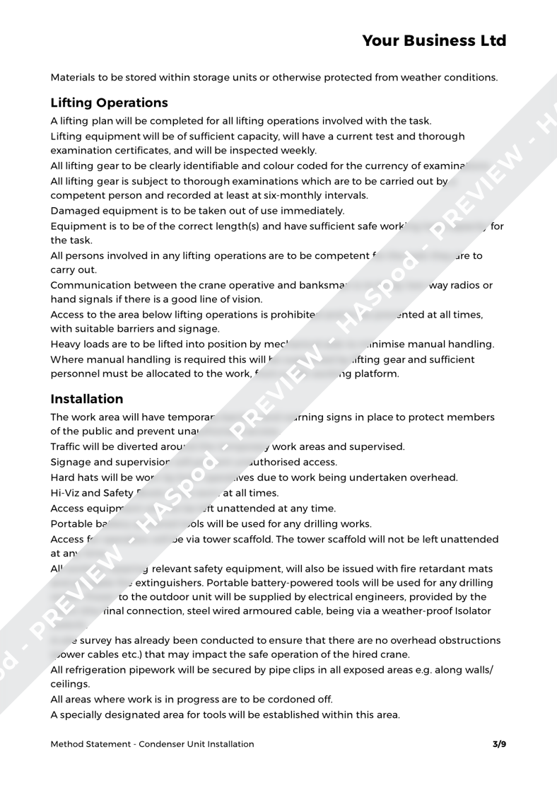 Condenser Unit Installation Method Statement Template HASpod