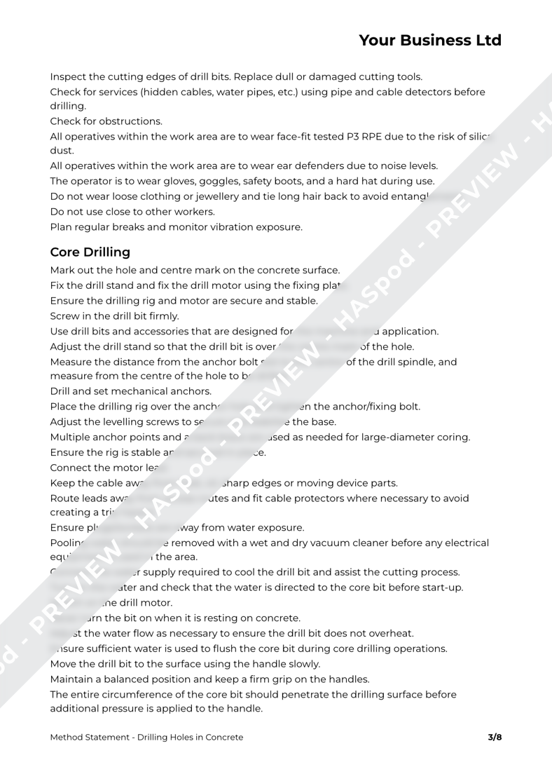 Drilling Holes in Concrete Method Statement Template - HASpod