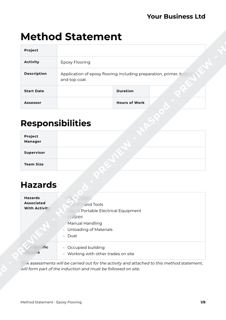 Epoxy Flooring Method Statement Template HASpod