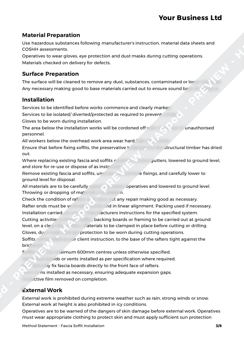 Fascia Soffit Installation Method Statement Template - HASpod