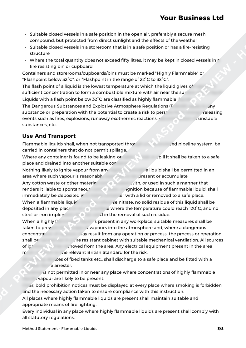 Flammable Liquids Method Statement Template - HASpod
