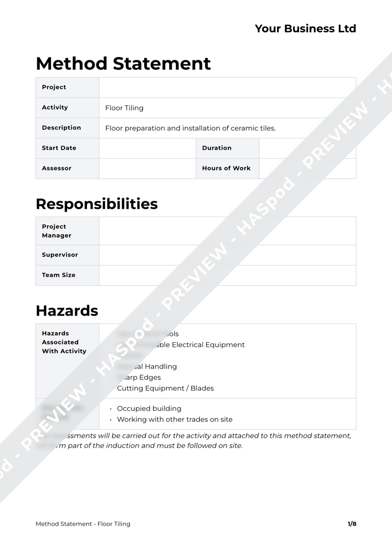 Floor Tiling Method Statement Template - HASpod