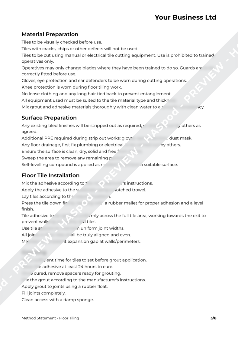 Floor Tiling Method Statement Template - HASpod