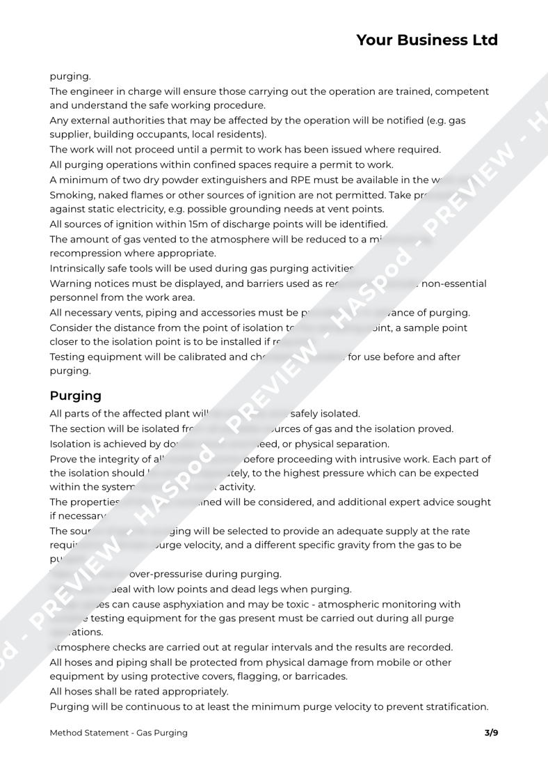 Gas Purging Method Statement Template HASpod