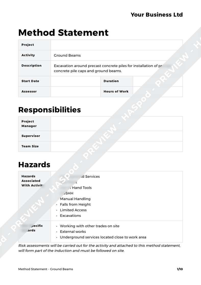Ground Beams Method Statement Template - HASpod