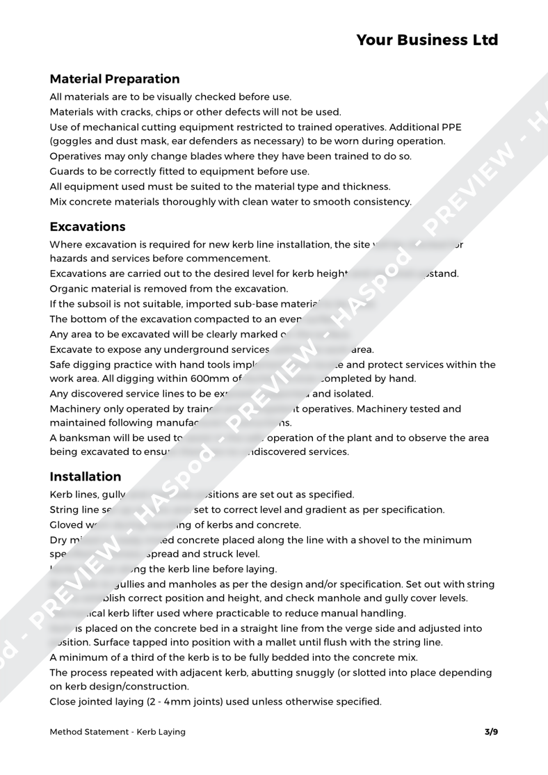 Kerb Laying Method Statement Template - HASpod