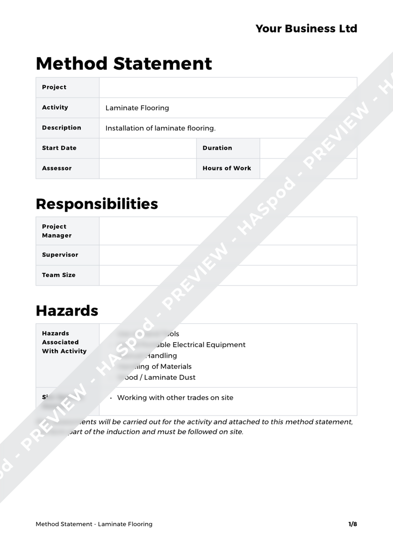 Flooring Method Statement Laminate Flooring Method Statement Template - HASpod