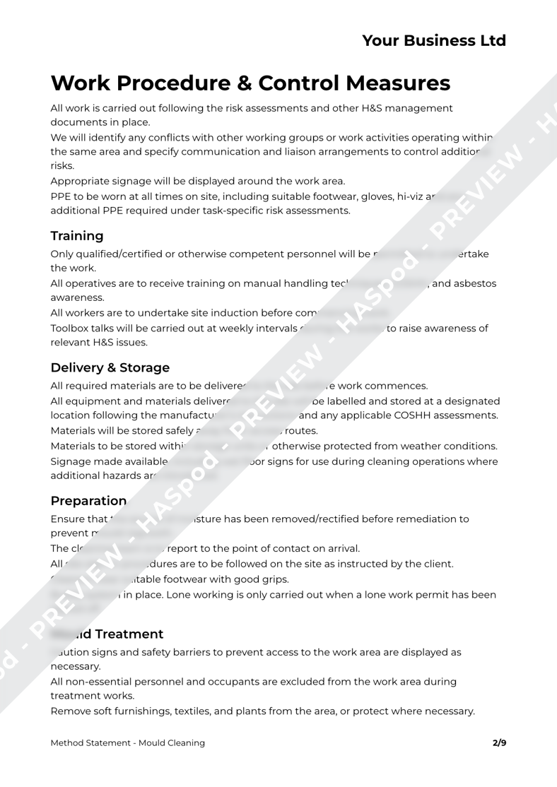 Mould Cleaning Method Statement Template - HASpod