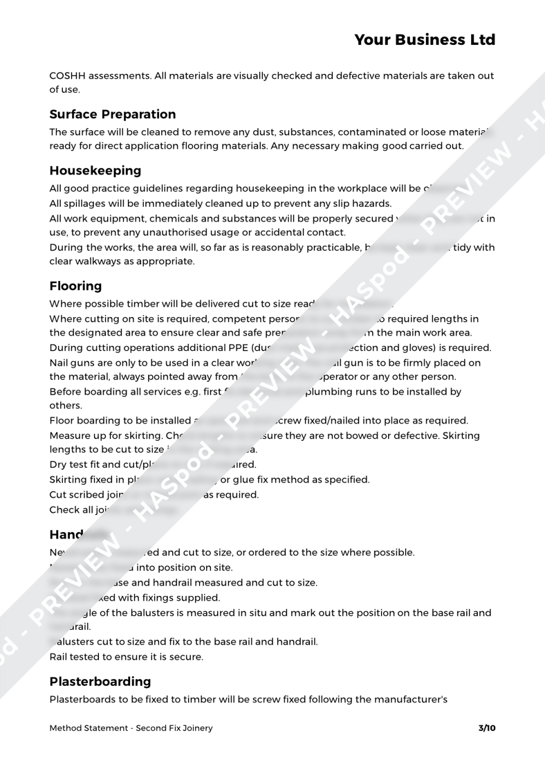Second Fix Joinery Method Statement Template - HASpod