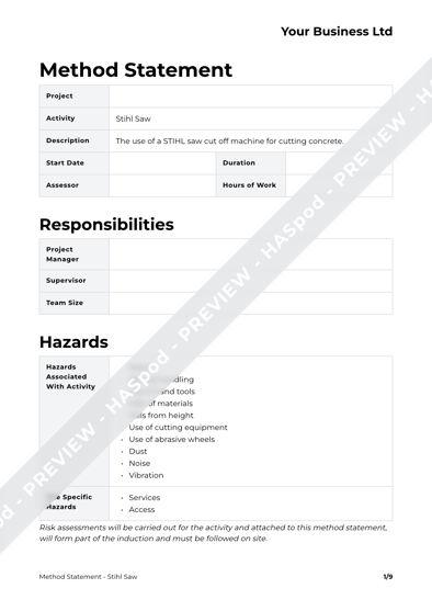 Method Statement Stihl Saw image 1