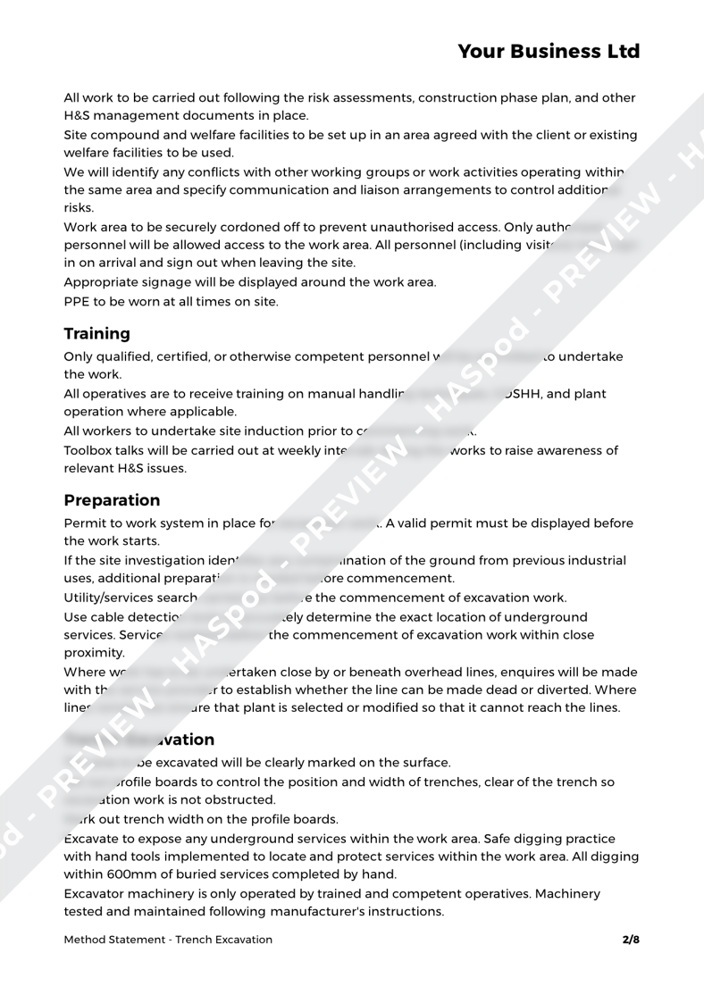 Trench Excavation Method Statement Template - HASpod