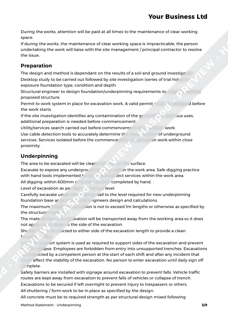 Underpinning Method Statement Template - HASpod