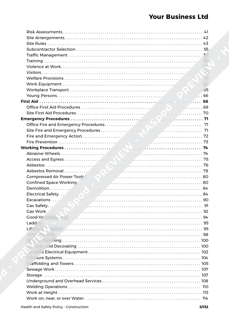 Construction Policy Examples Construction Health and Safety Policy Template - HASpod