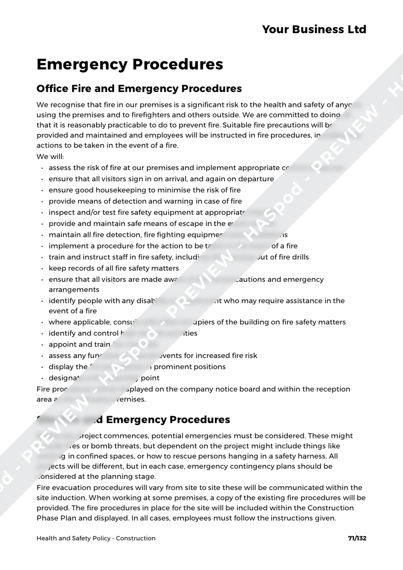 Construction Health and Safety Policy Template HASpod
