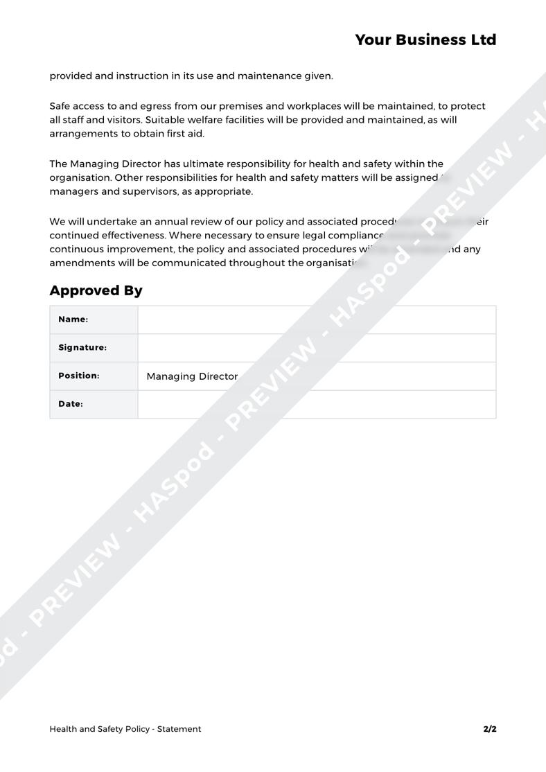 Statement Health and Safety Policy Template - HASpod