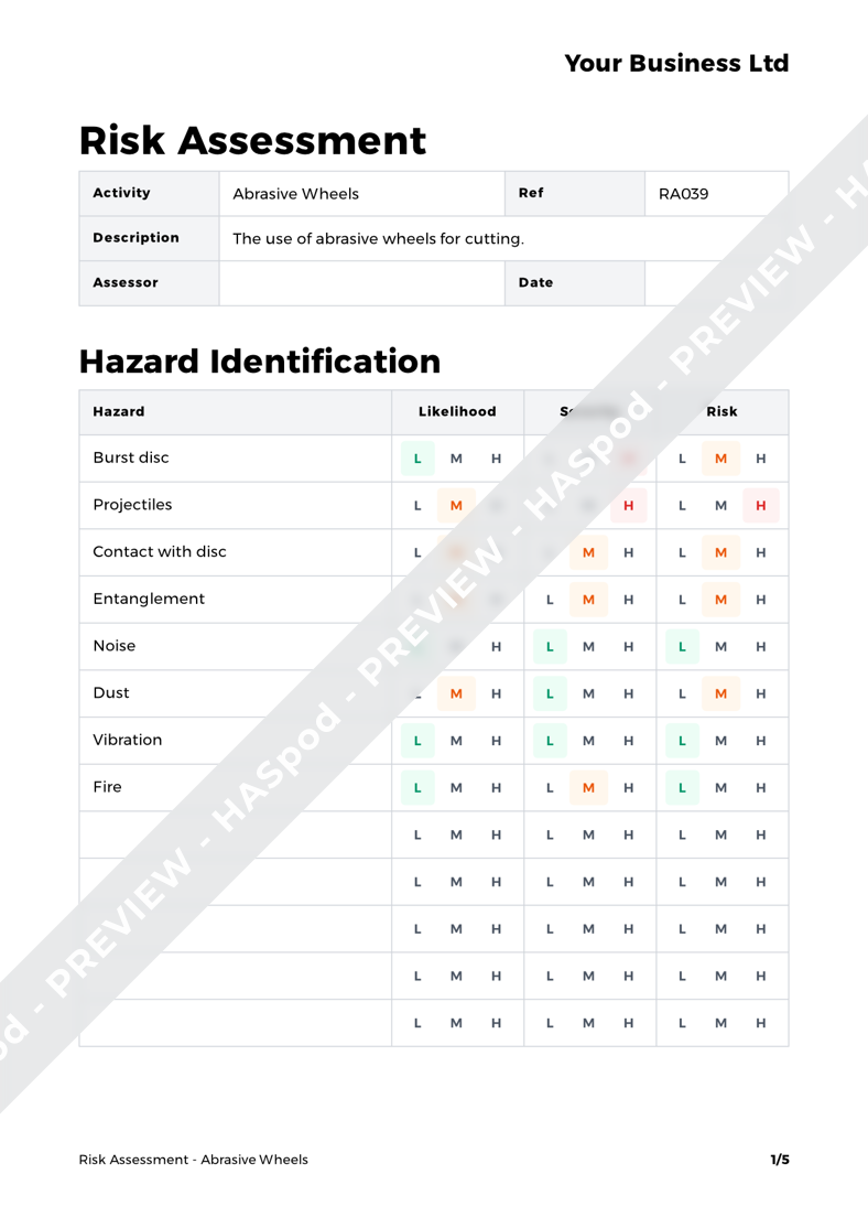 Abrasive Wheels Risk Assessment Template - HASpod