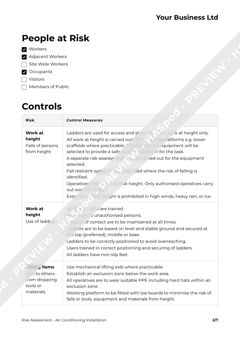 Air Conditioning Installation Risk Assessment Template HASpod