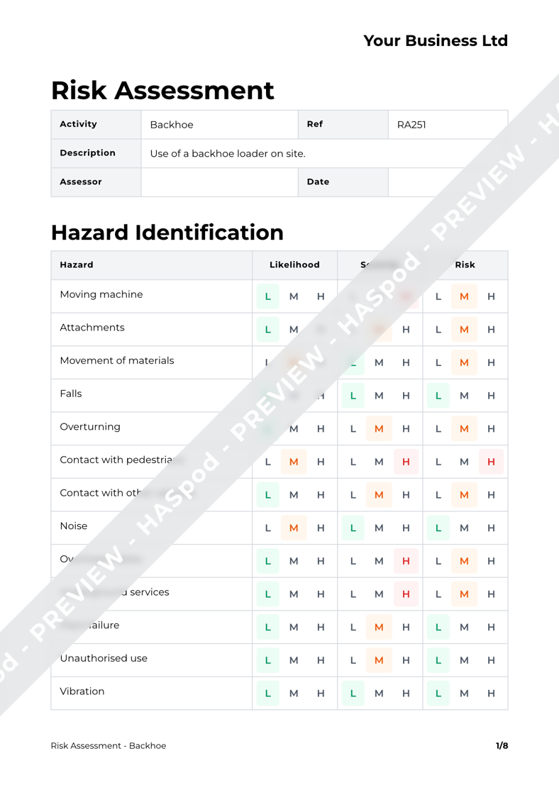 Backhoe Risk Assessment Template HASpod
