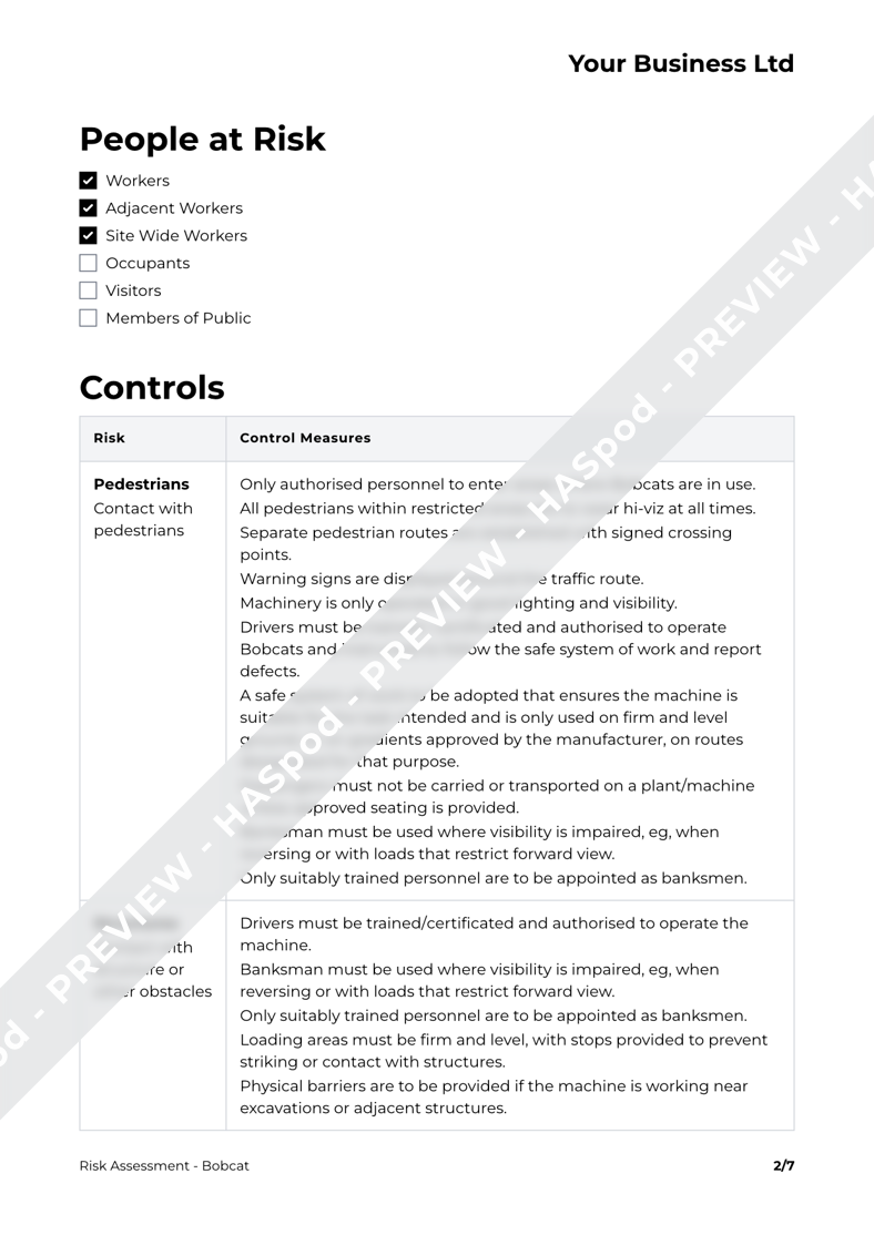 Bobcat Risk Assessment Template HASpod