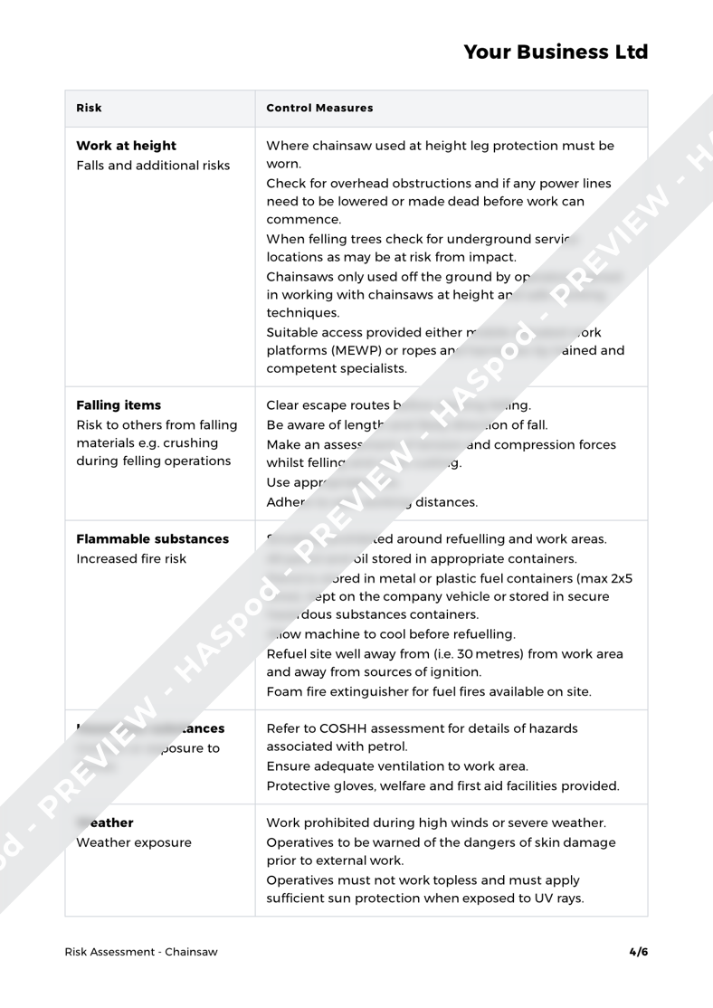 Chainsaw Risk Assessment Template HASpod