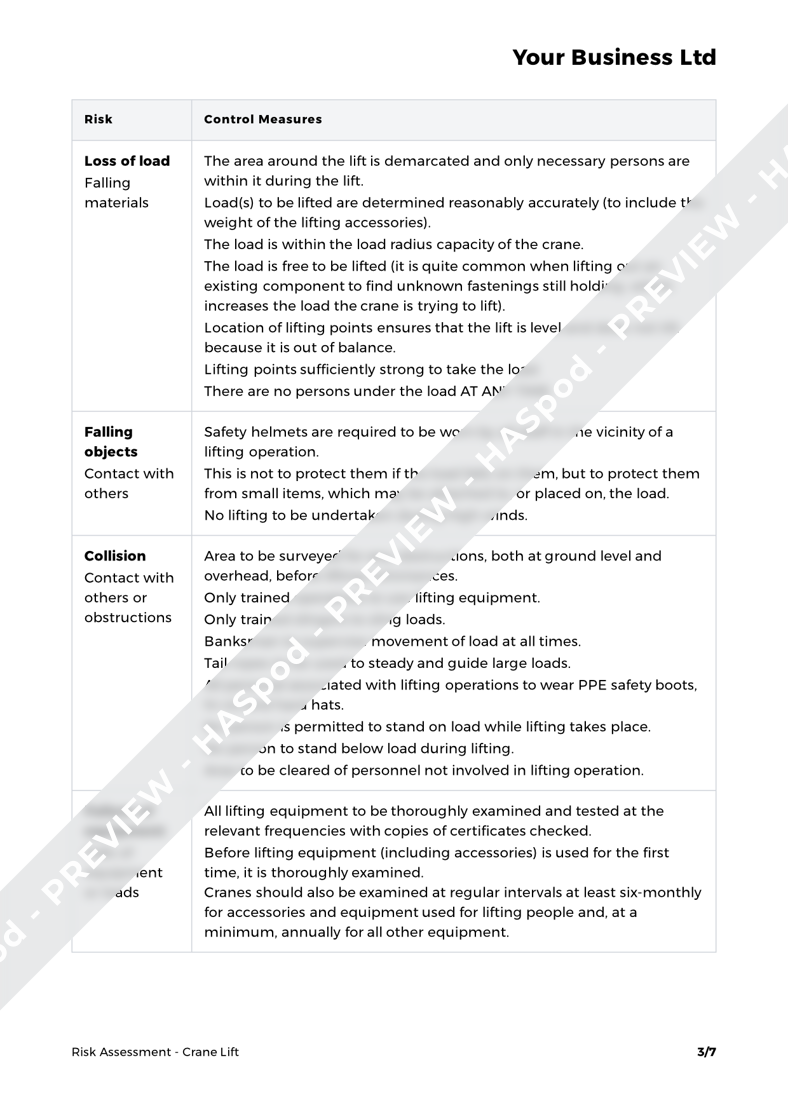 Crane Lift Risk Assessment Template HASpod