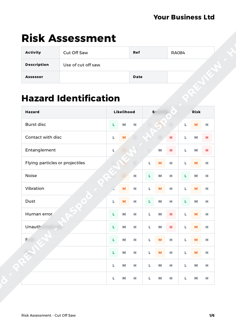 Cut Off Saw Risk Assessment Template HASpod