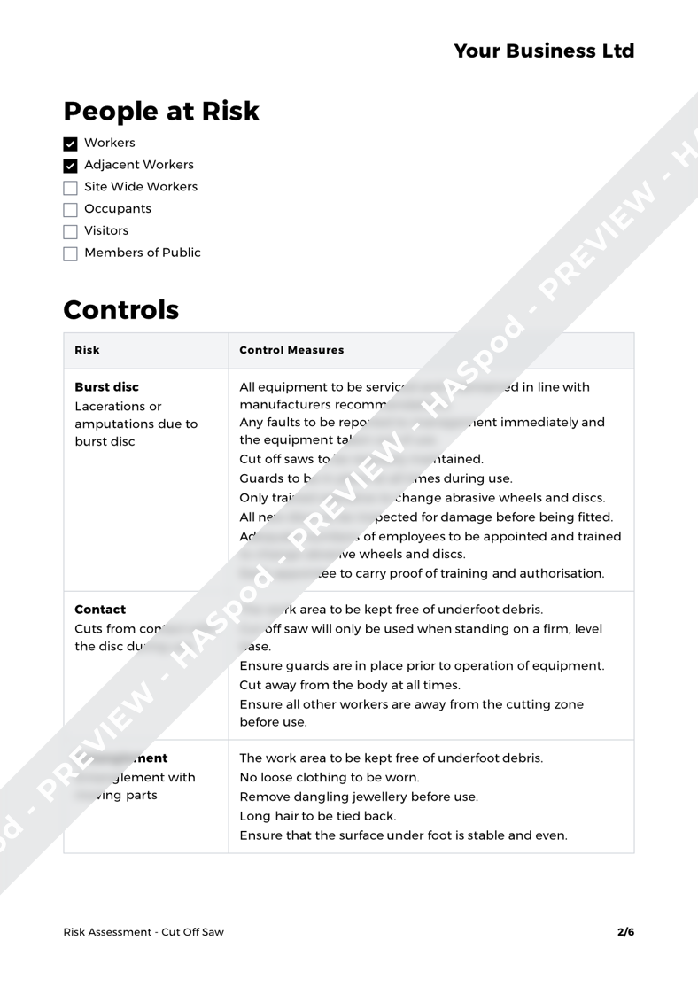 Cut Off Saw Risk Assessment Template HASpod