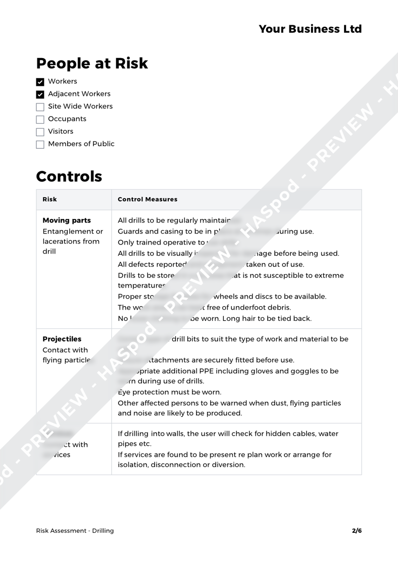 Drilling Risk Assessment Template HASpod