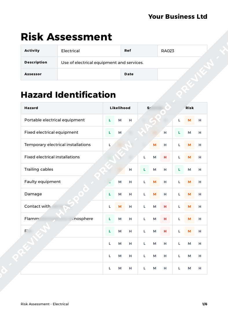 Electrical Risk Assessment Template HASpod