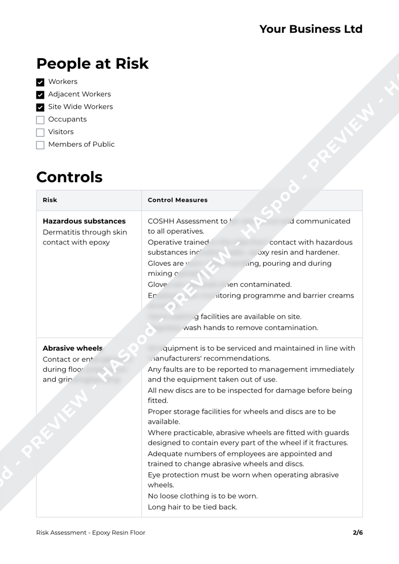 Epoxy Resin Floor Risk Assessment Template HASpod