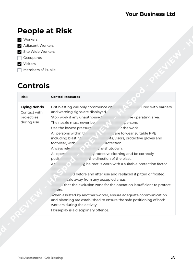 Grit Blasting Risk Assessment Template HASpod