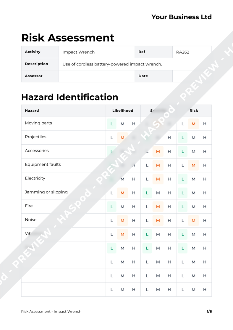 Impact Wrench Risk Assessment Template - HASpod