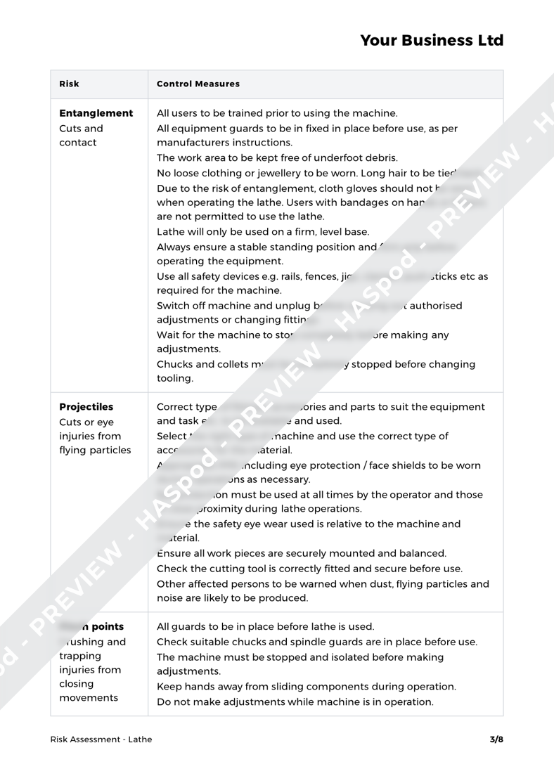 Lathe Risk Assessment Template HASpod