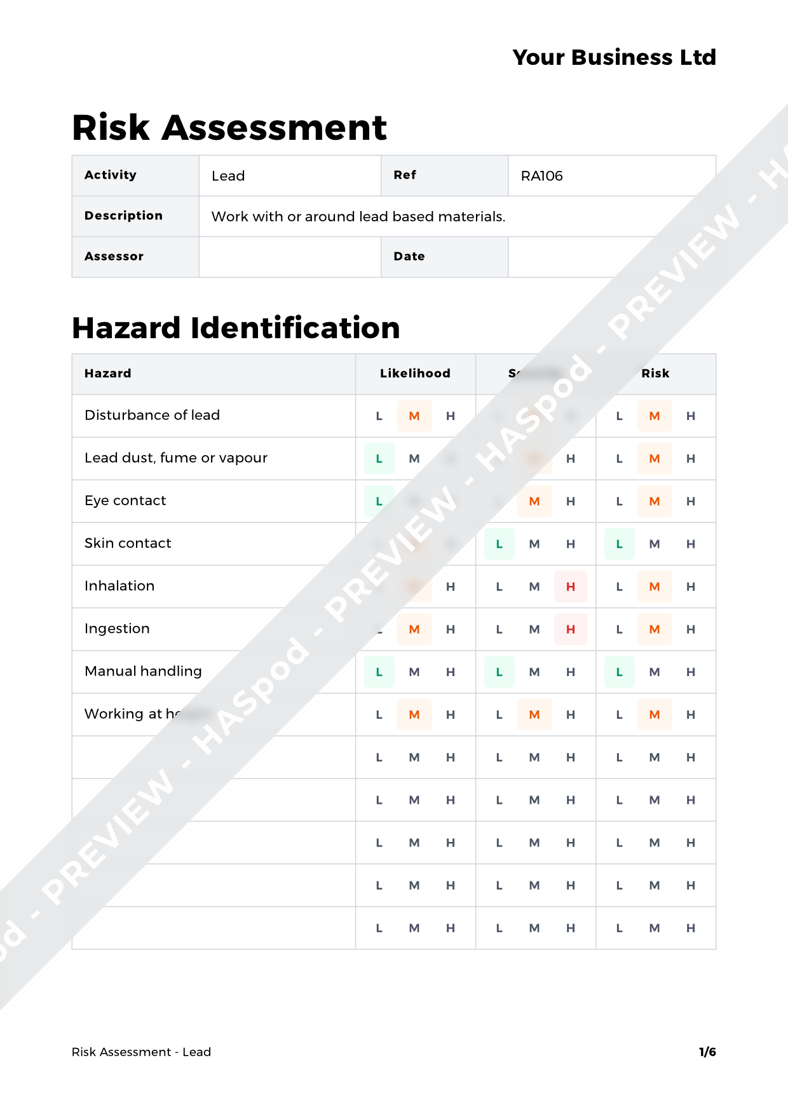 Lead Risk Assessment Template - HASpod