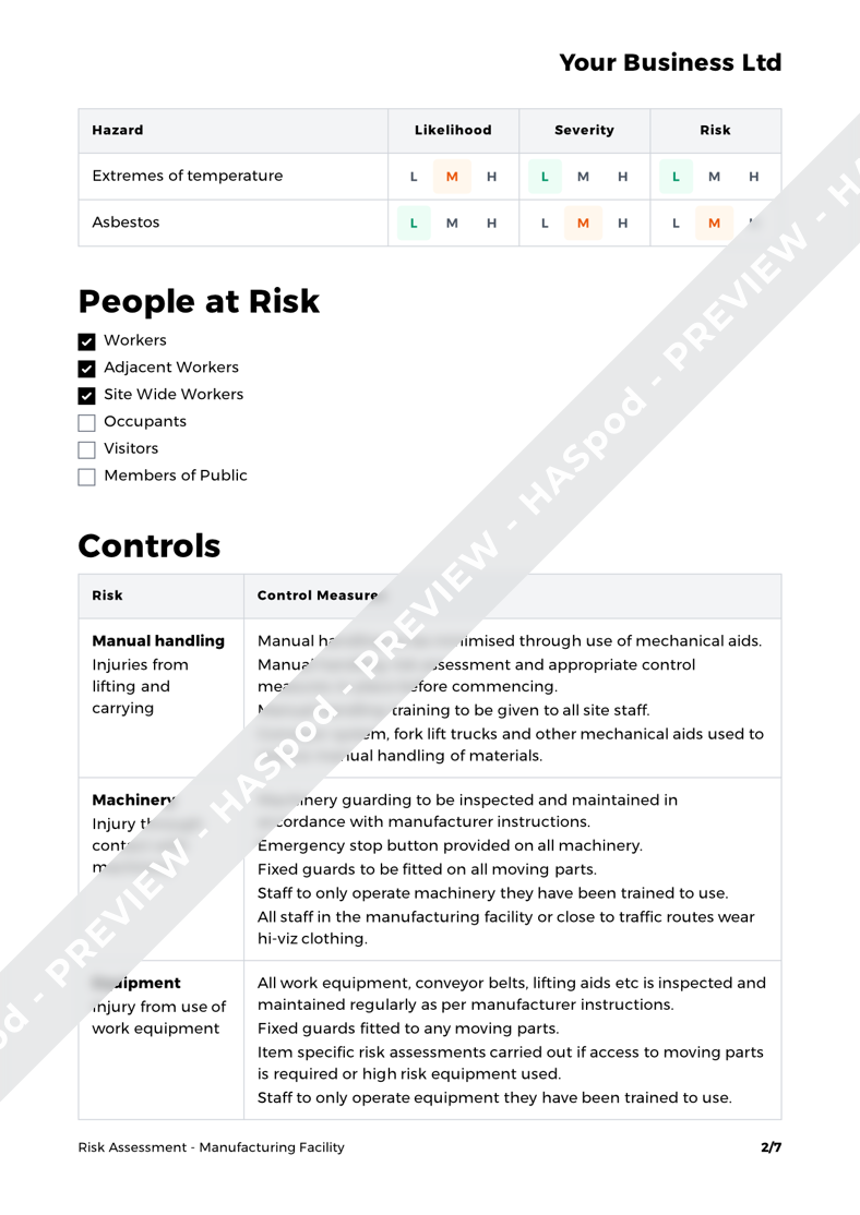 Production Machine Risk Assessment Example Manufacturing Facility Risk Assessment Template - HASpod