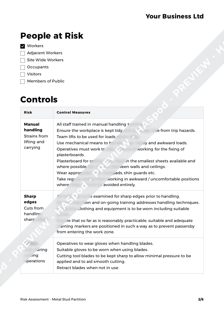 Metal Stud Partition Risk Assessment Template HASpod